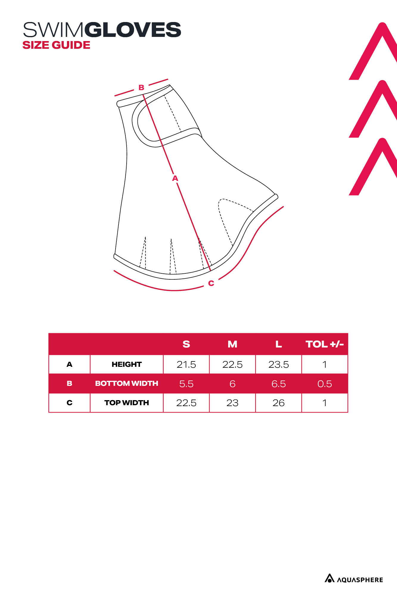 SWIM GLOVES - Size guide